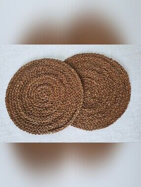 Woven Round Bali Abaca Chargers, Set Of 2 Natural Brown, Each ~ 15" in Diameter